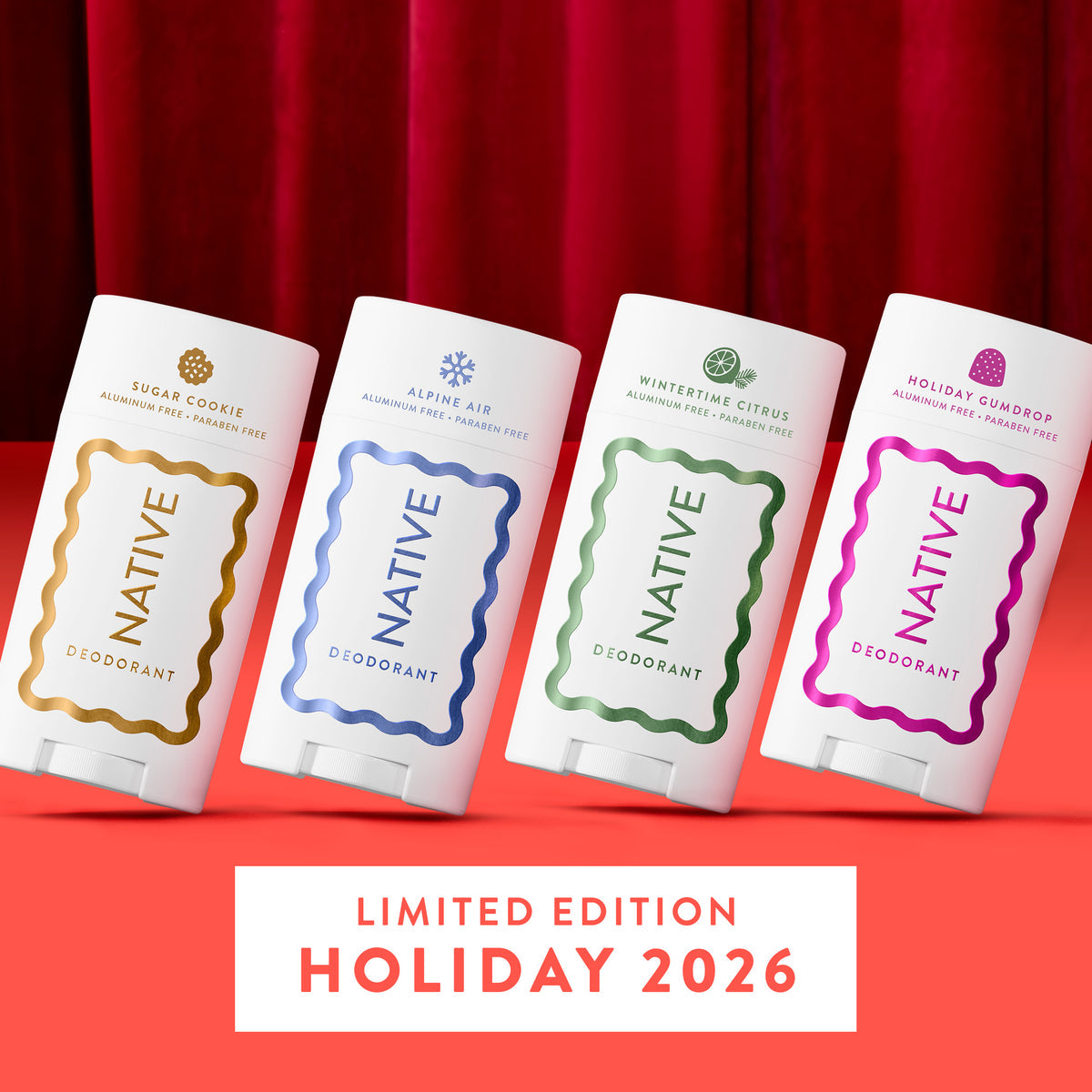 Native Limited Edition Holiday 2026 deodorants Sugar Cookie y colección festiva