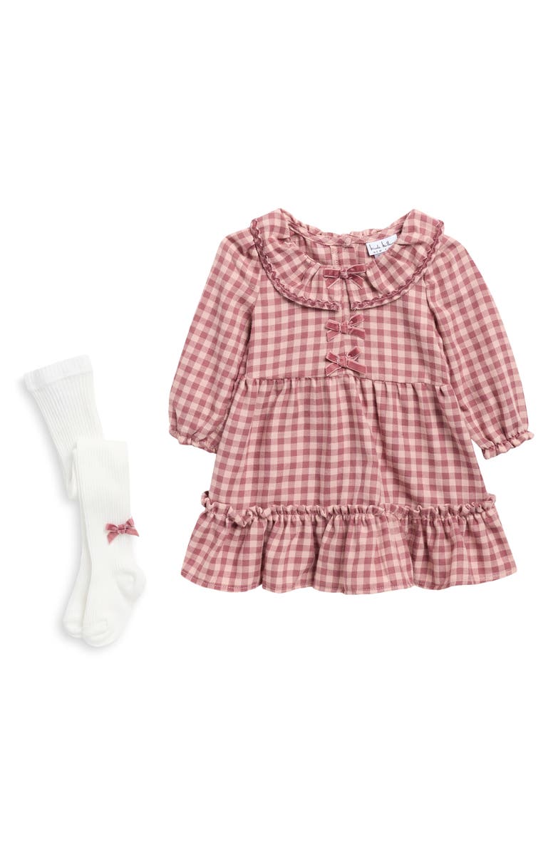 Nicole Miller Kids' Check Dress & Tights Set, conjunto de ropa para bebé en color Renaissance Rose, fotografía oficial del producto