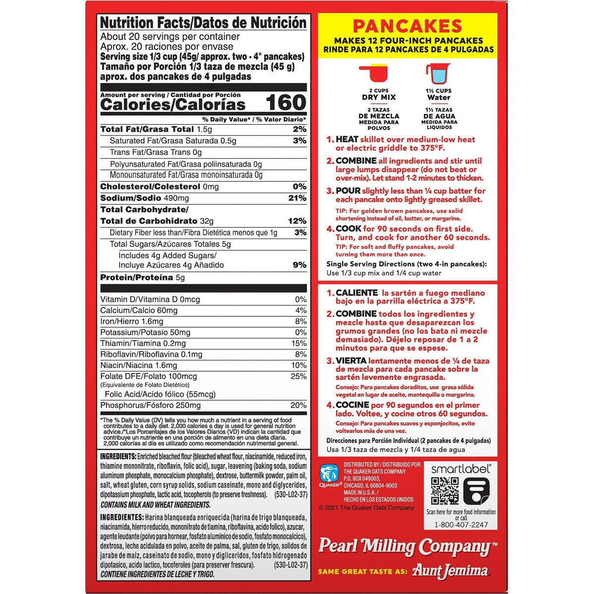Pearl Milling Company Buttermilk Complete Pancake & Waffle Mix 32 oz información del empaque