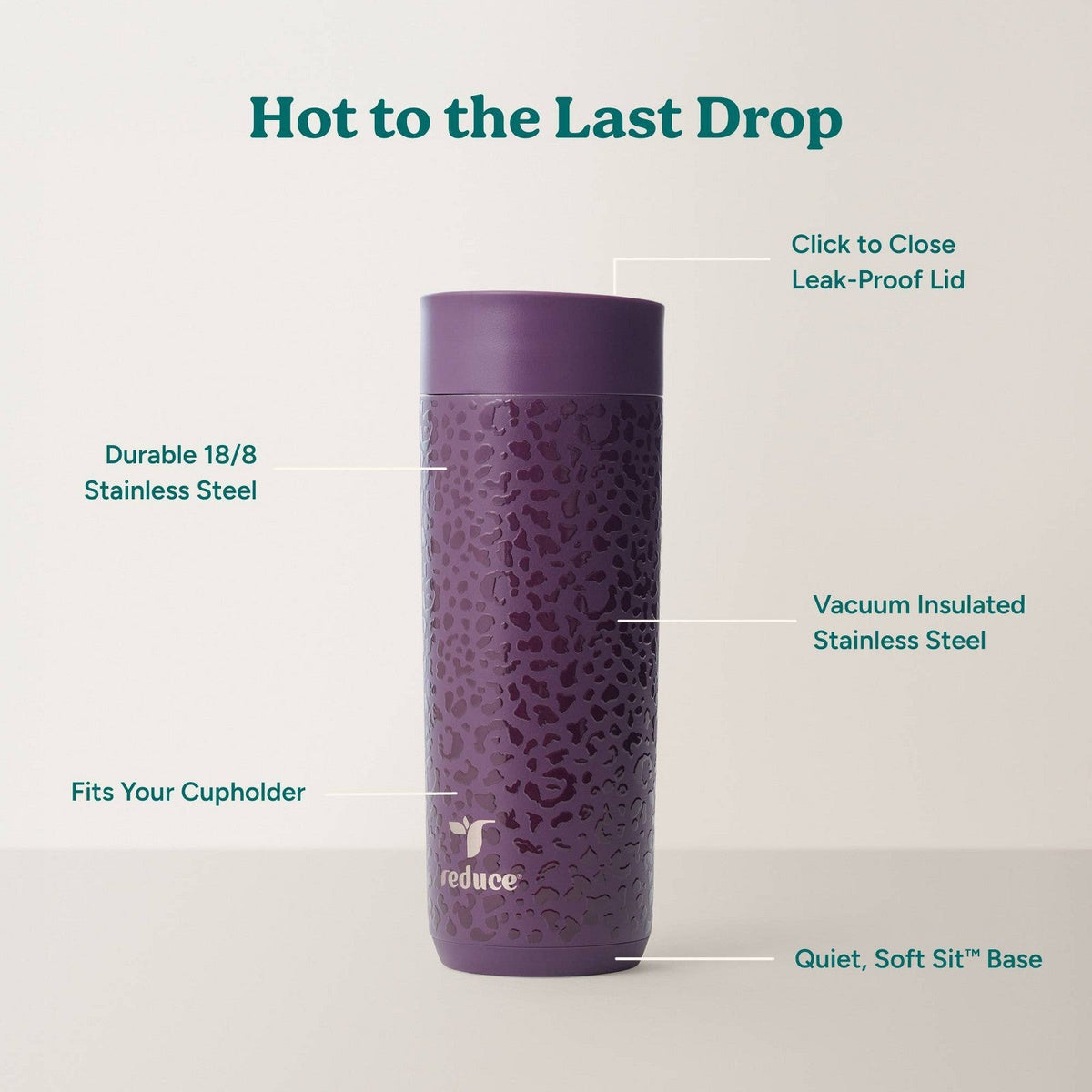 Reduce Perk vaso térmico Midnight Plum con acabado púrpura y logo frontal #color_RED Midnight Plum