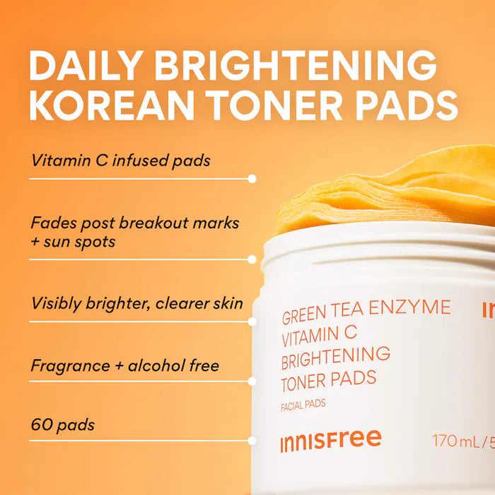 Daily Vitamin C Korean Brightening Toner Pads with Niacinamide for Dark Spots