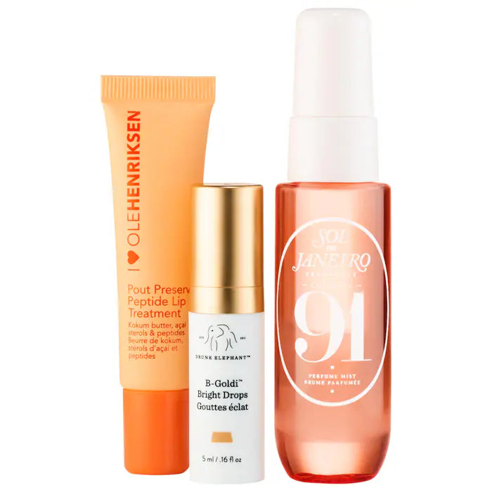 kit mini de verano con glow facial tratamiento labial y perfume mist