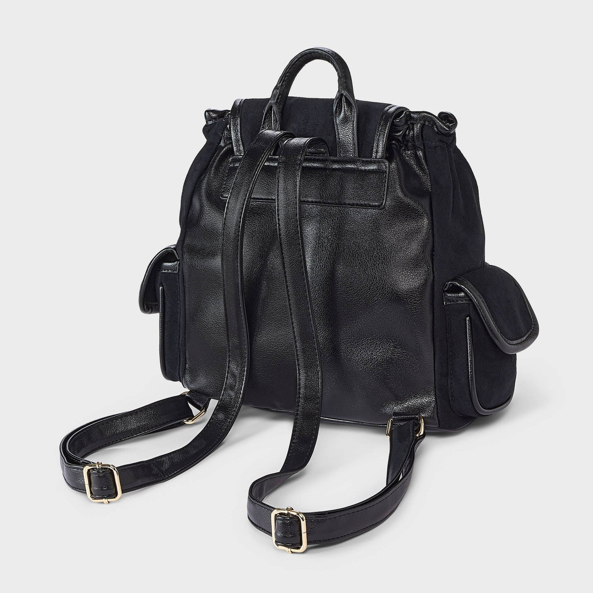 Universal Thread mochila mini negra de gamuza sintética con asa superior, correas ajustables y bolsillos laterales #color_UT Black