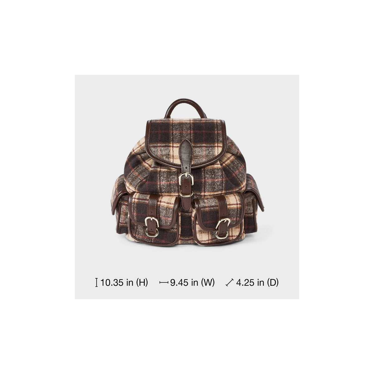 Universal Thread mochila mini Brown/Beige con cuadros café y beige con medidas de 26.3 × 24 × 10.8 cm #color_UT Brown/Beige