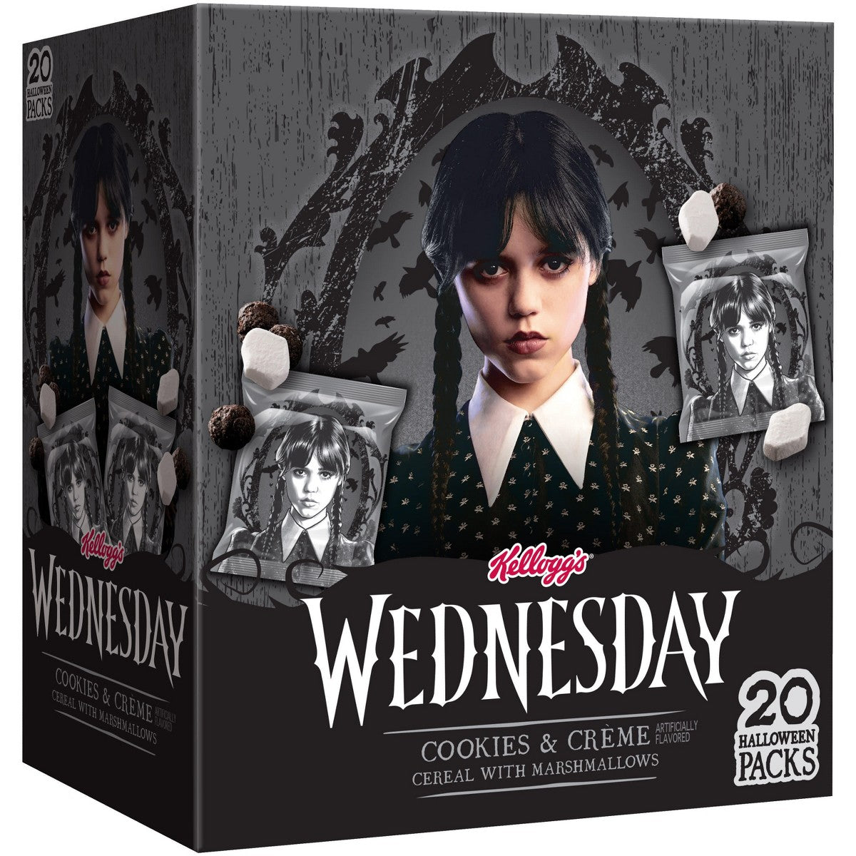 Kellogg's Wednesday Cookies & Creme cereal 9 oz 20 pouches vista frontal