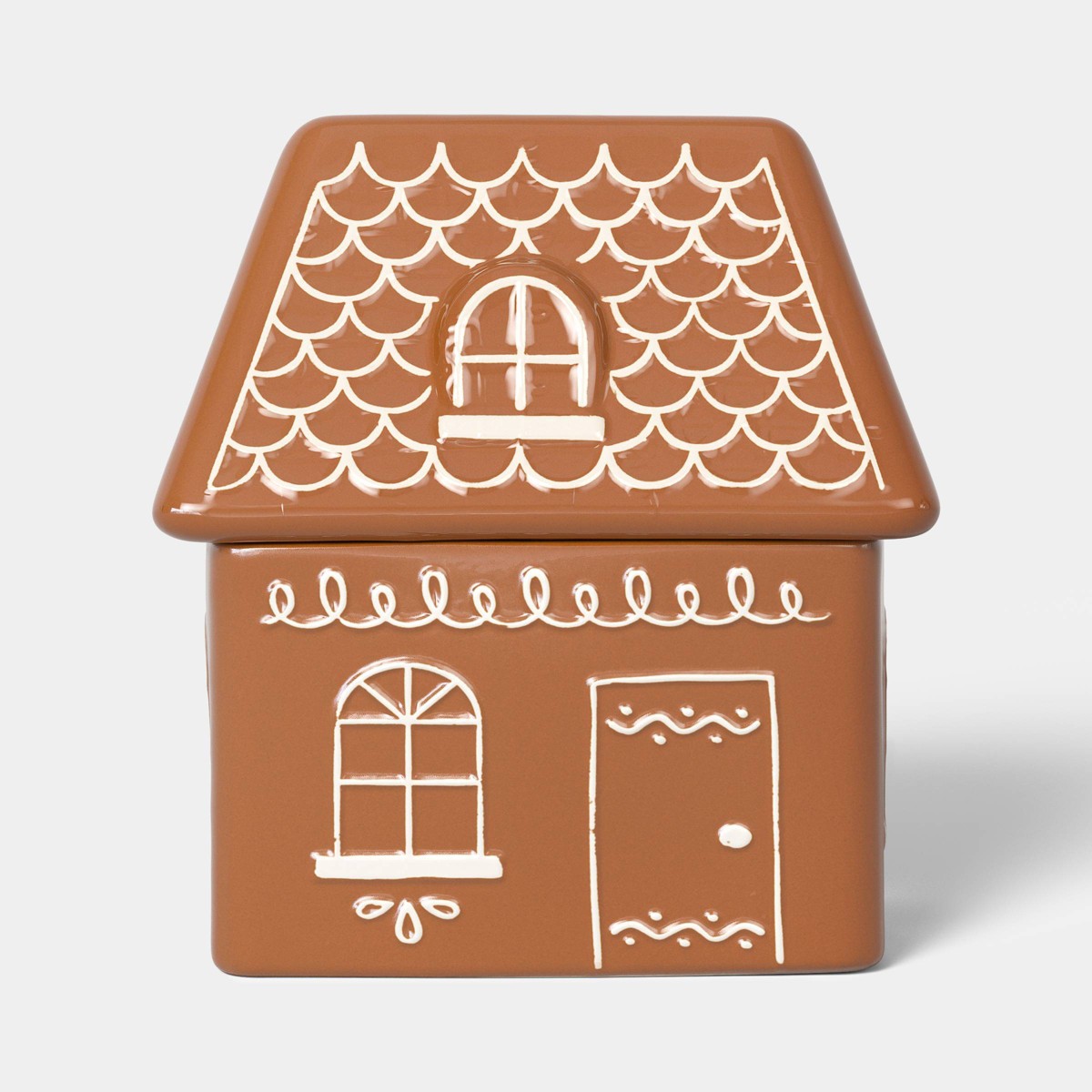 Wondershop tarro para galletas navideño de cerámica café con diseño de hombre de jengibre y tapa