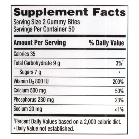 Suplemento Gummy Bites Calcio y Vitamina D 600+D3