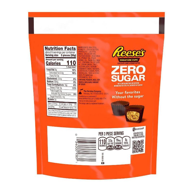 Reese's Zero Sugar Chocolate Candy and Peanut Butter Miniature Cups Pouch - 5.1oz