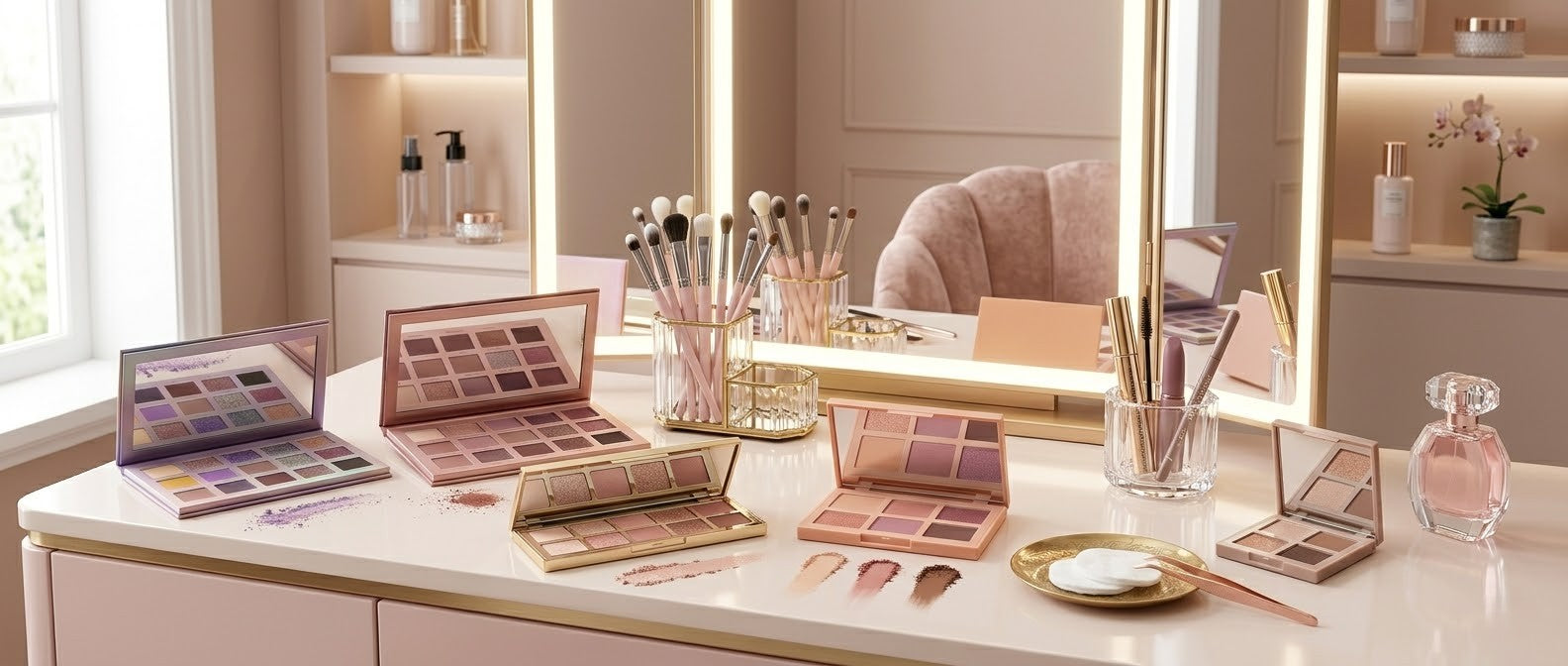 Paletas de sombras para ojos en tonos nude, mate y shimmer