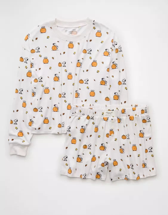 AE Luxe Plush Snoopy Halloween PJ Set - Cream