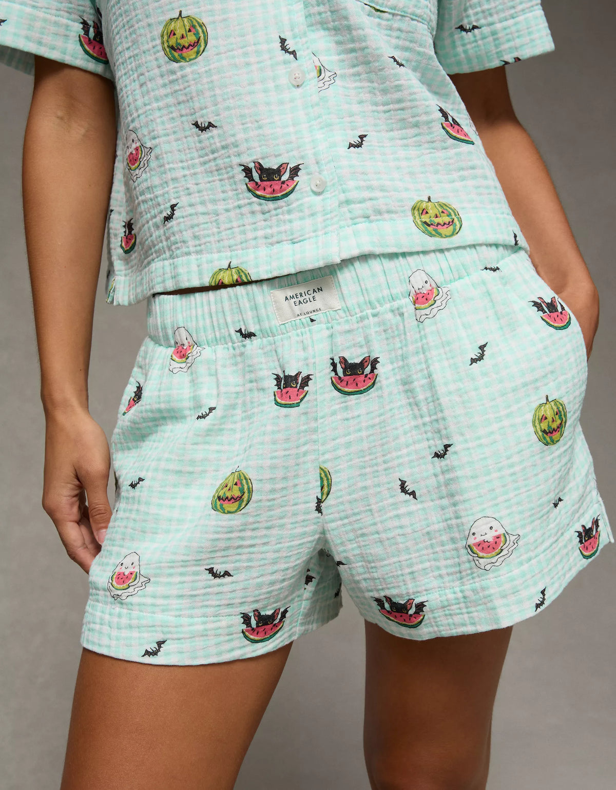 Pijama de algodón American Eagle Mint, foto 5 del conjunto de camisa y shorts
