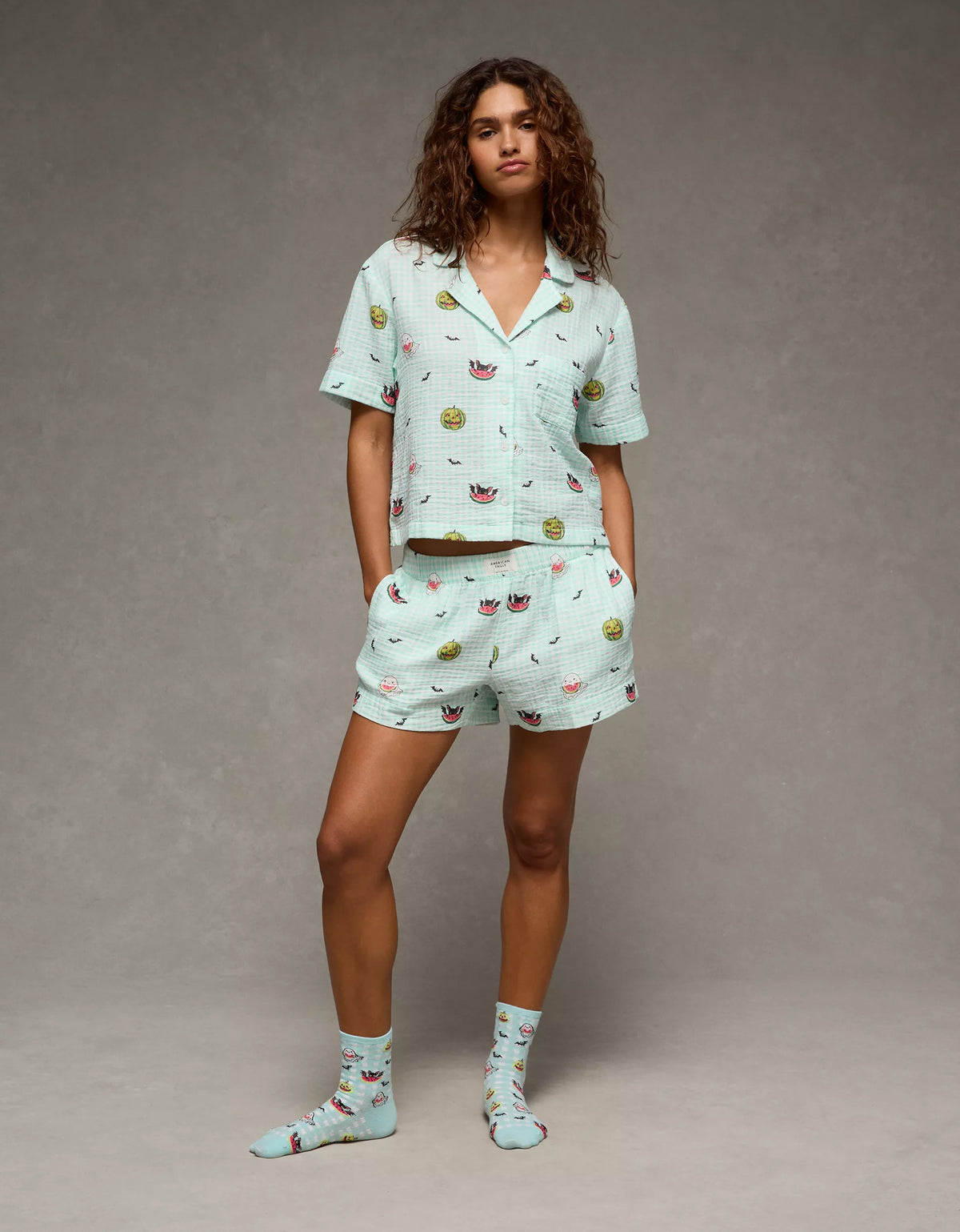 Pijama de algodón American Eagle Mint, foto 4 del conjunto de camisa y shorts