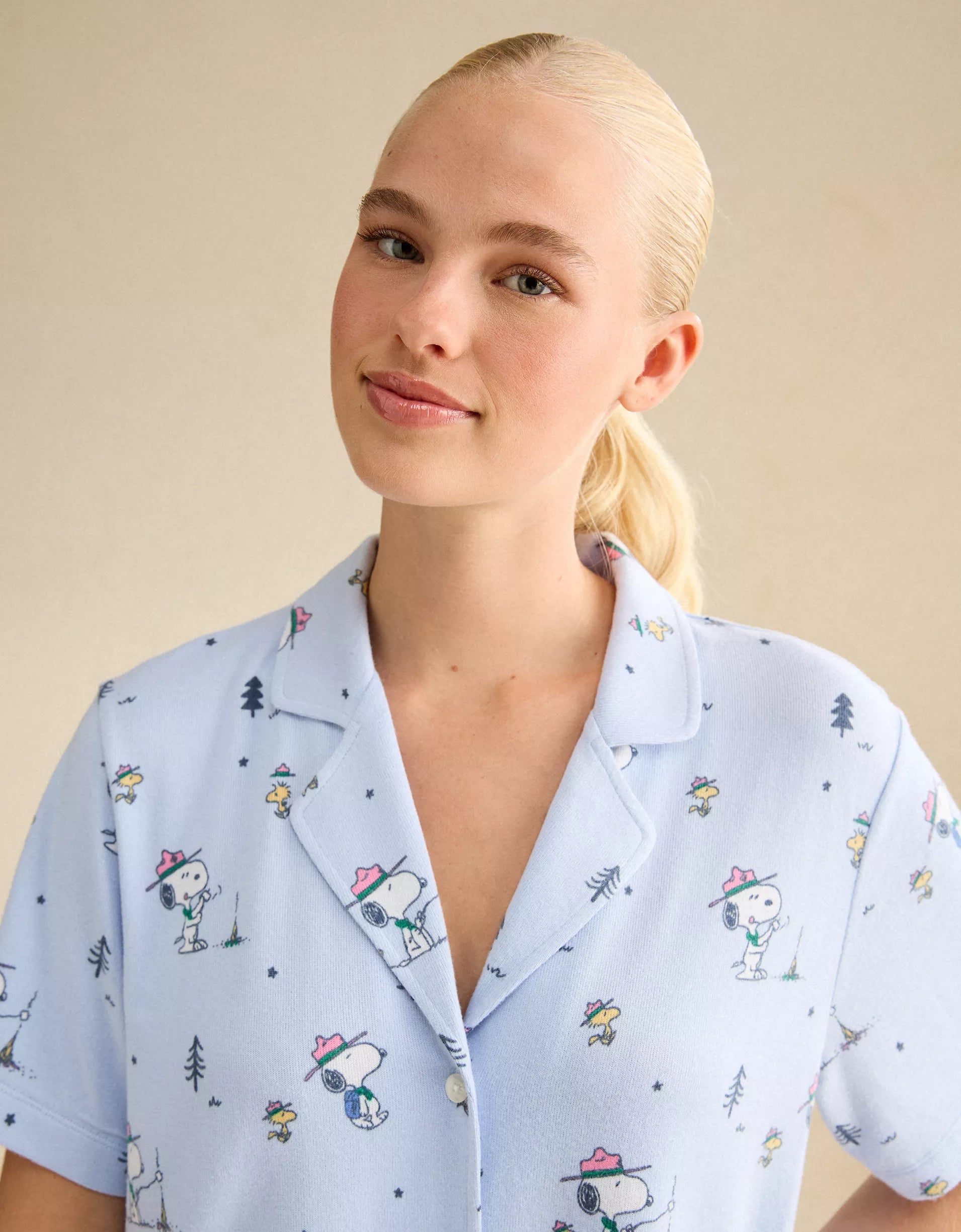 AE Luxe Plush Snoopy Button-Up PJ Set