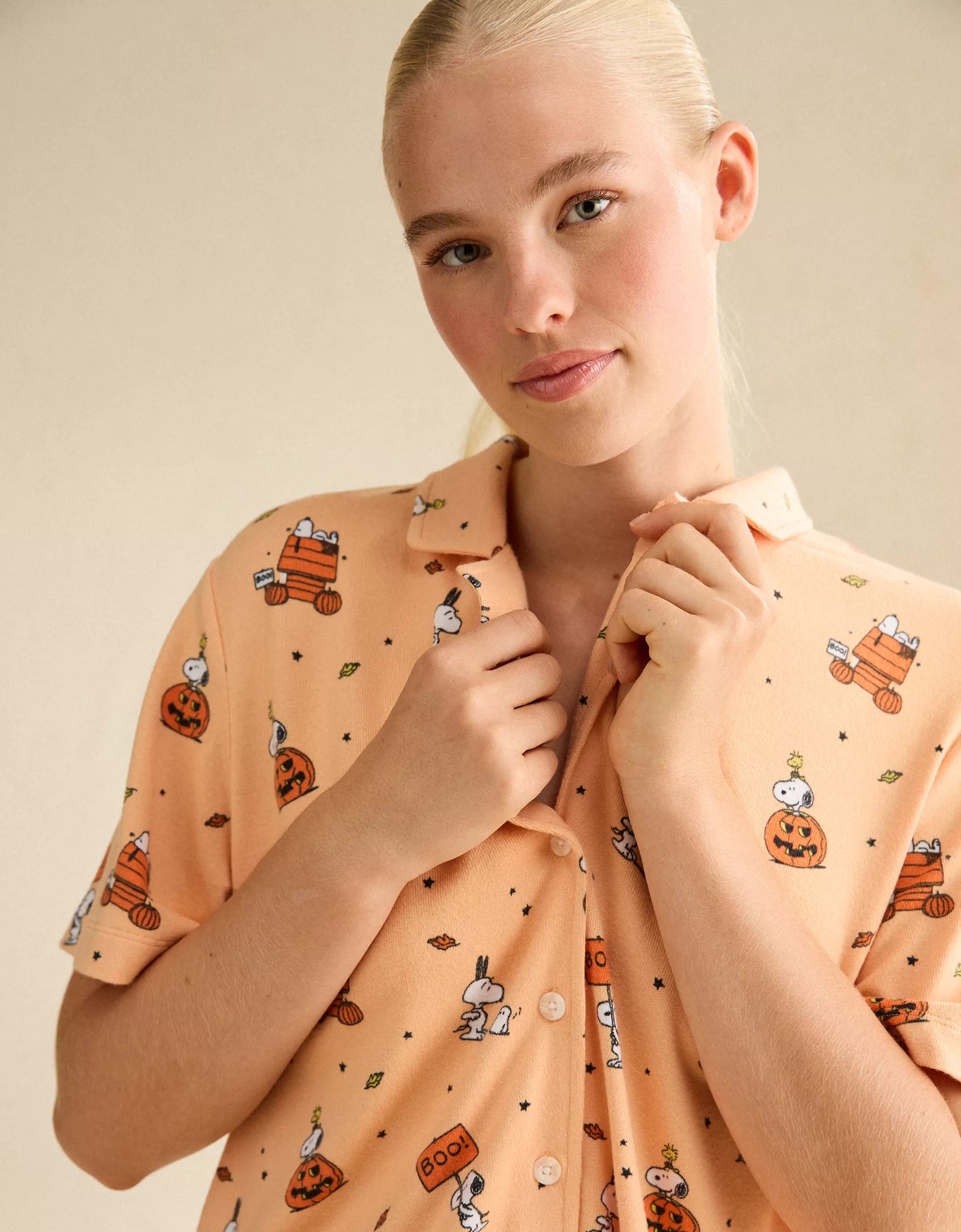 AE Luxe Plush Snoopy Button-Up PJ Set
