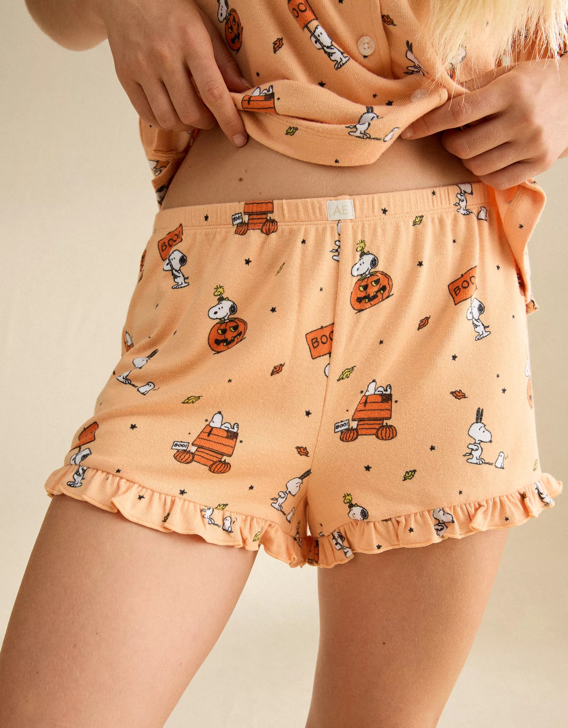 AE Luxe Plush Snoopy Button-Up PJ Set