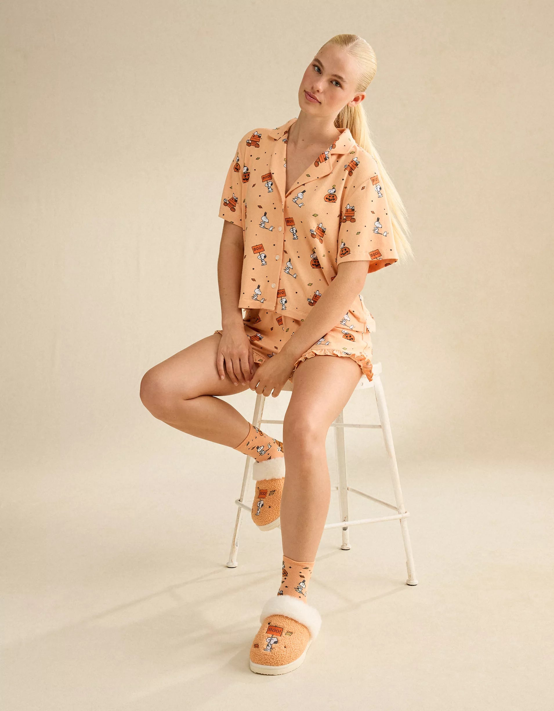 AE Luxe Plush Snoopy Button-Up PJ Set