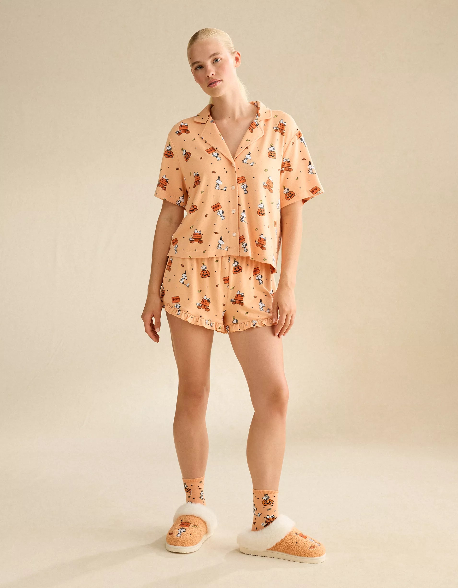 AE Luxe Plush Snoopy Button-Up PJ Set