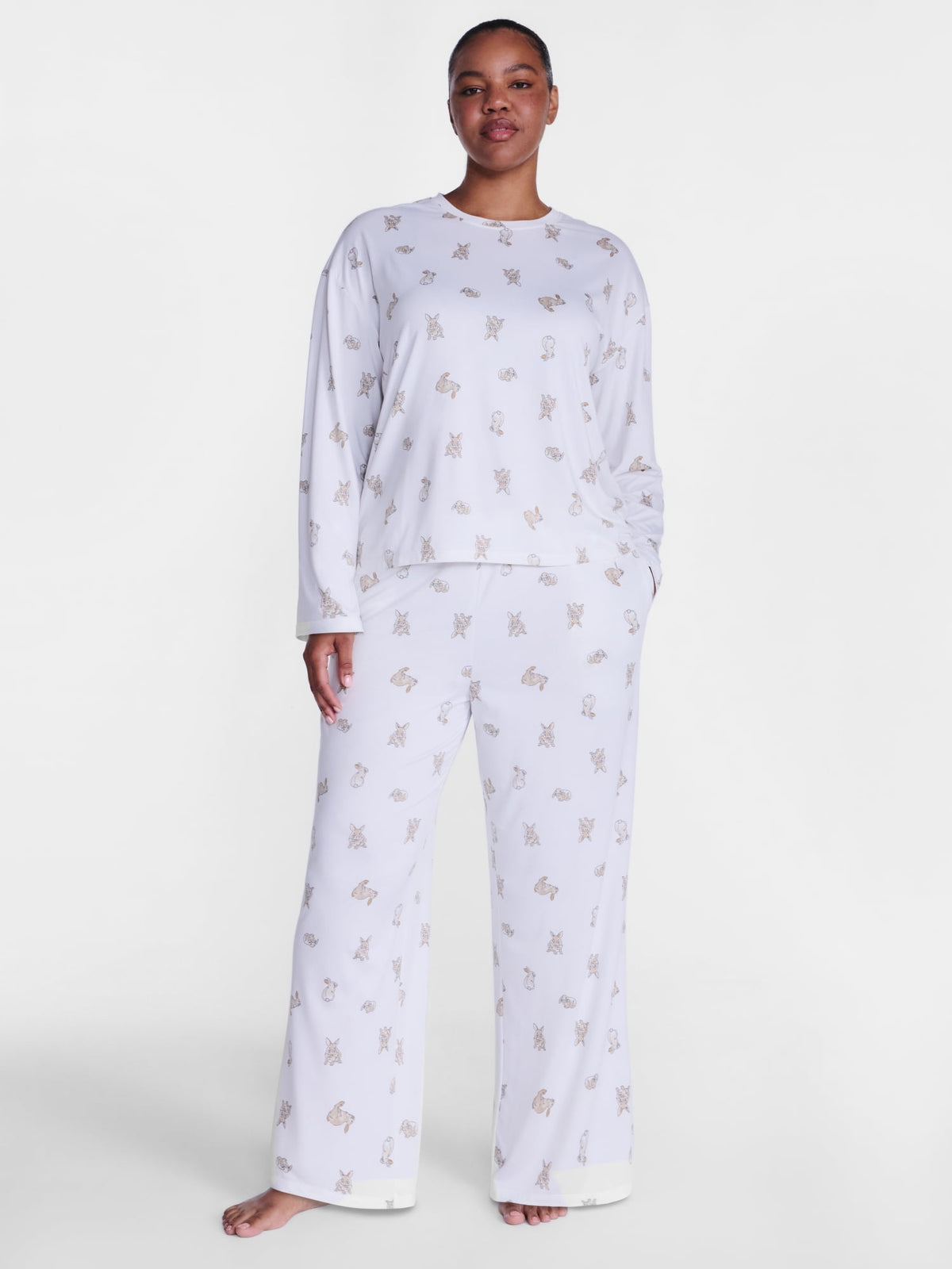 Joyspun Dreamy Soft Collection para mujer, JOS Winter White Bunny, segunda vista de blusa y pantalón de descanso #color_JOS Winter White Bunny