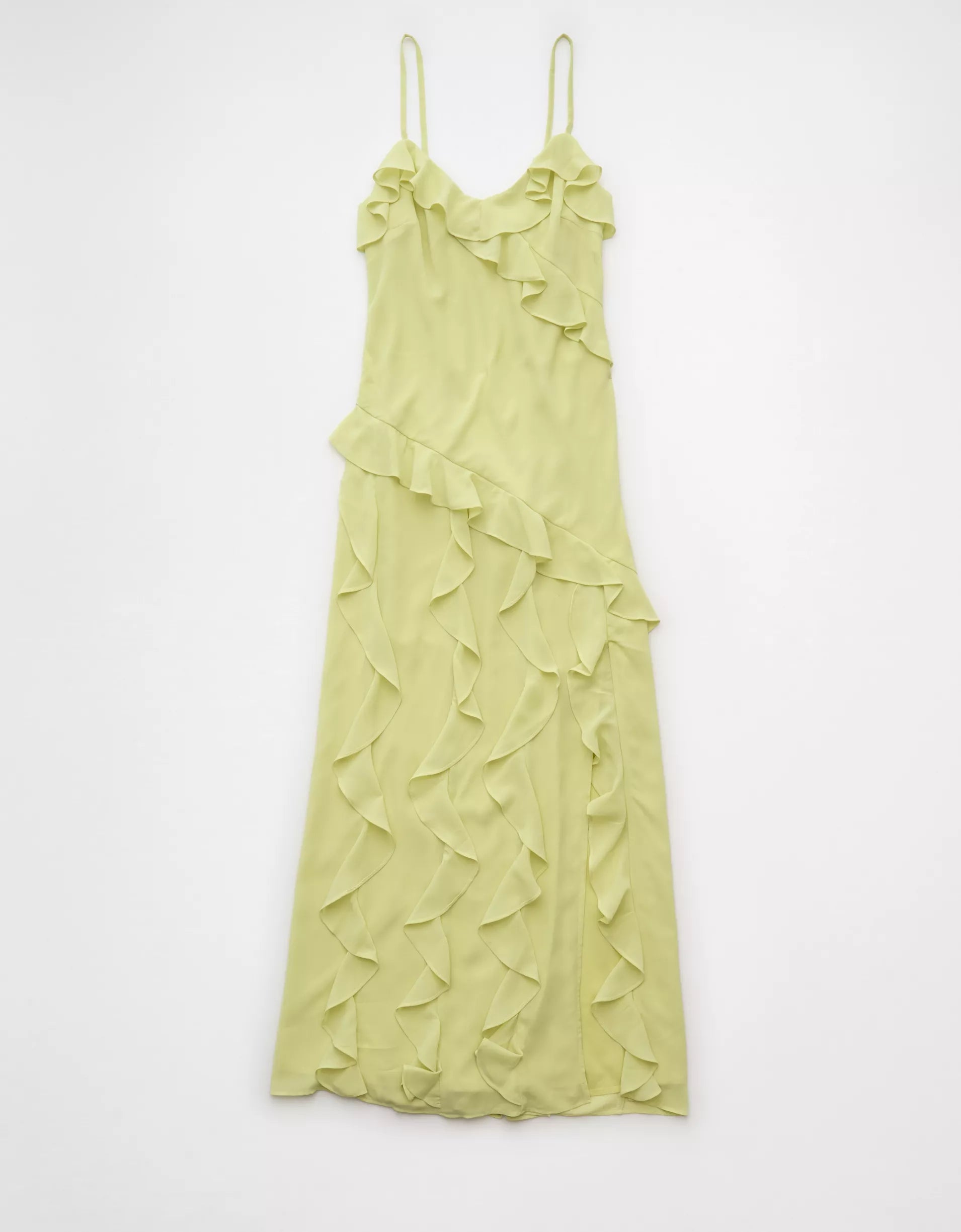 AE Asymmetrical Ruffle Maxi Slip Dress