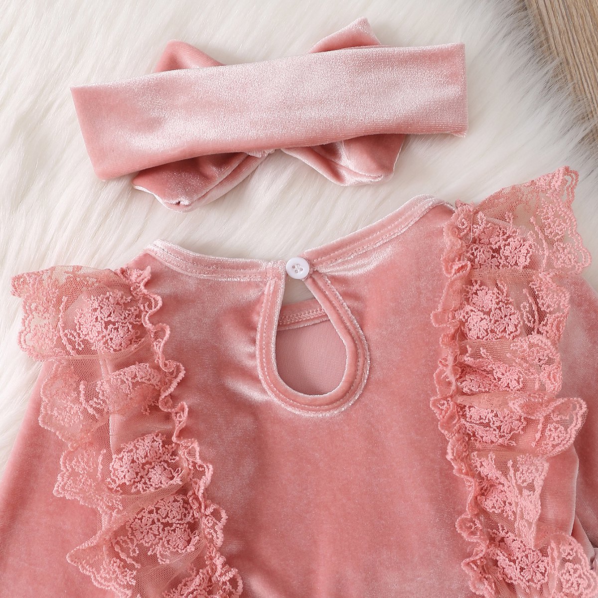 Vintage Princess Toddler Baby Girl Long Sleeve Velvet Ruffle Tutu Lace Dress