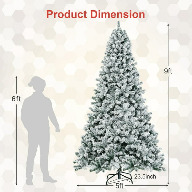 Árbol de Navidad artificial Decorado con Nieve y Bisagras de 9 pies (2.74 metros) de metal sin Iluminación