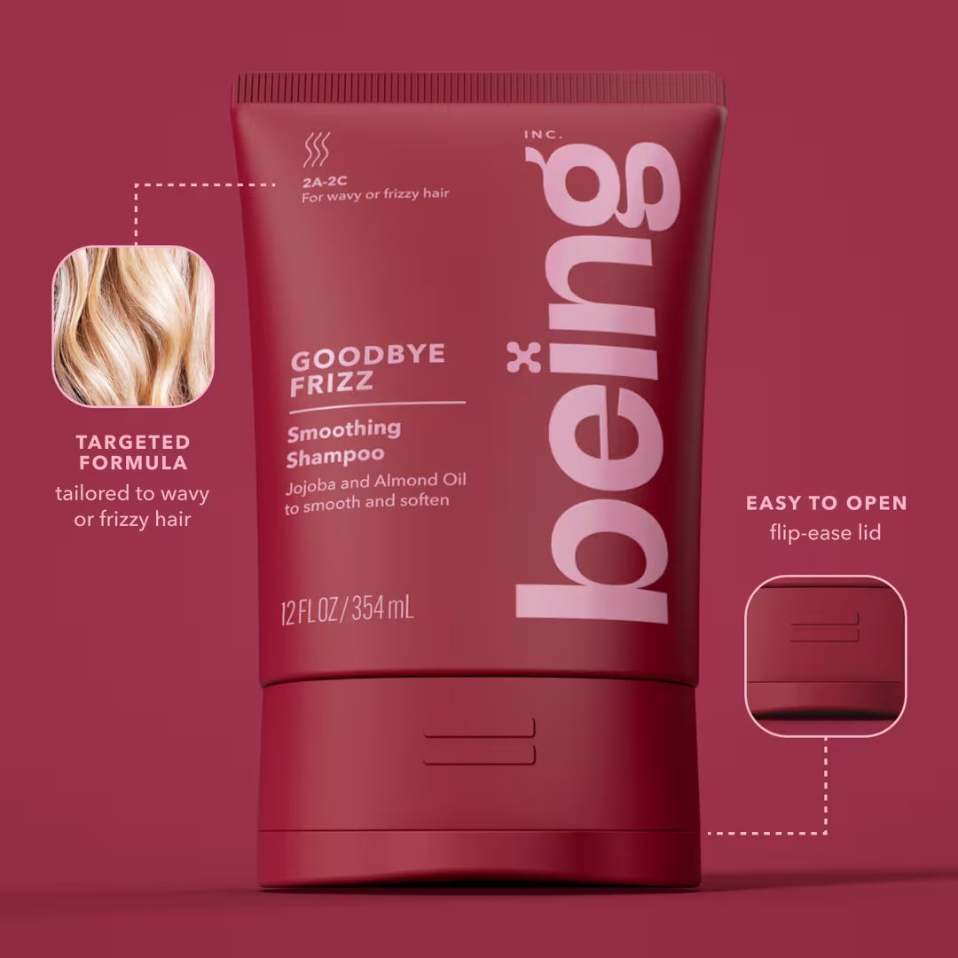 Before and after de acondicionador Being Goodbye Frizz para cabello con frizz
