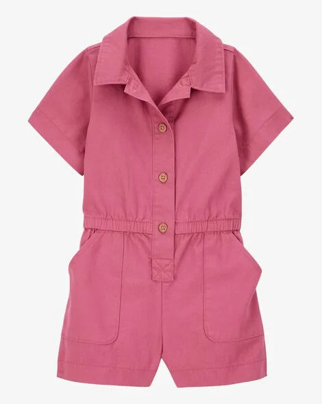 Toddler Twill Button-Down Romper - Pink