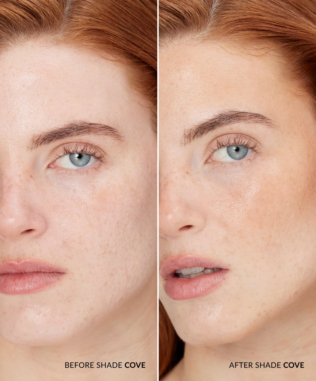 REFY Water Bronzer tono Cove, antes y después sobre piel clara #color_REFY Cove