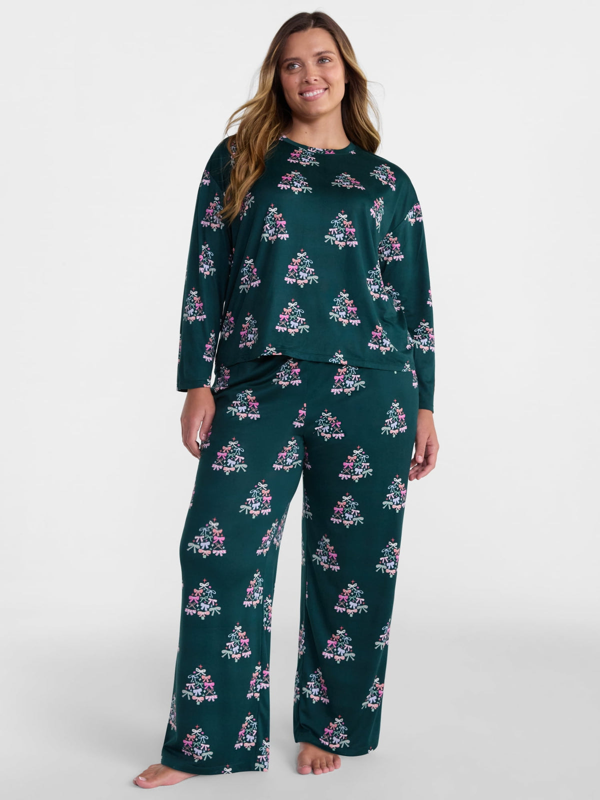 Joyspun Dreamy Soft Collection para mujer, JOS Hunter Elegance Bows, segunda vista de blusa y pantalón de descanso #color_JOS Hunter Elegance Bows