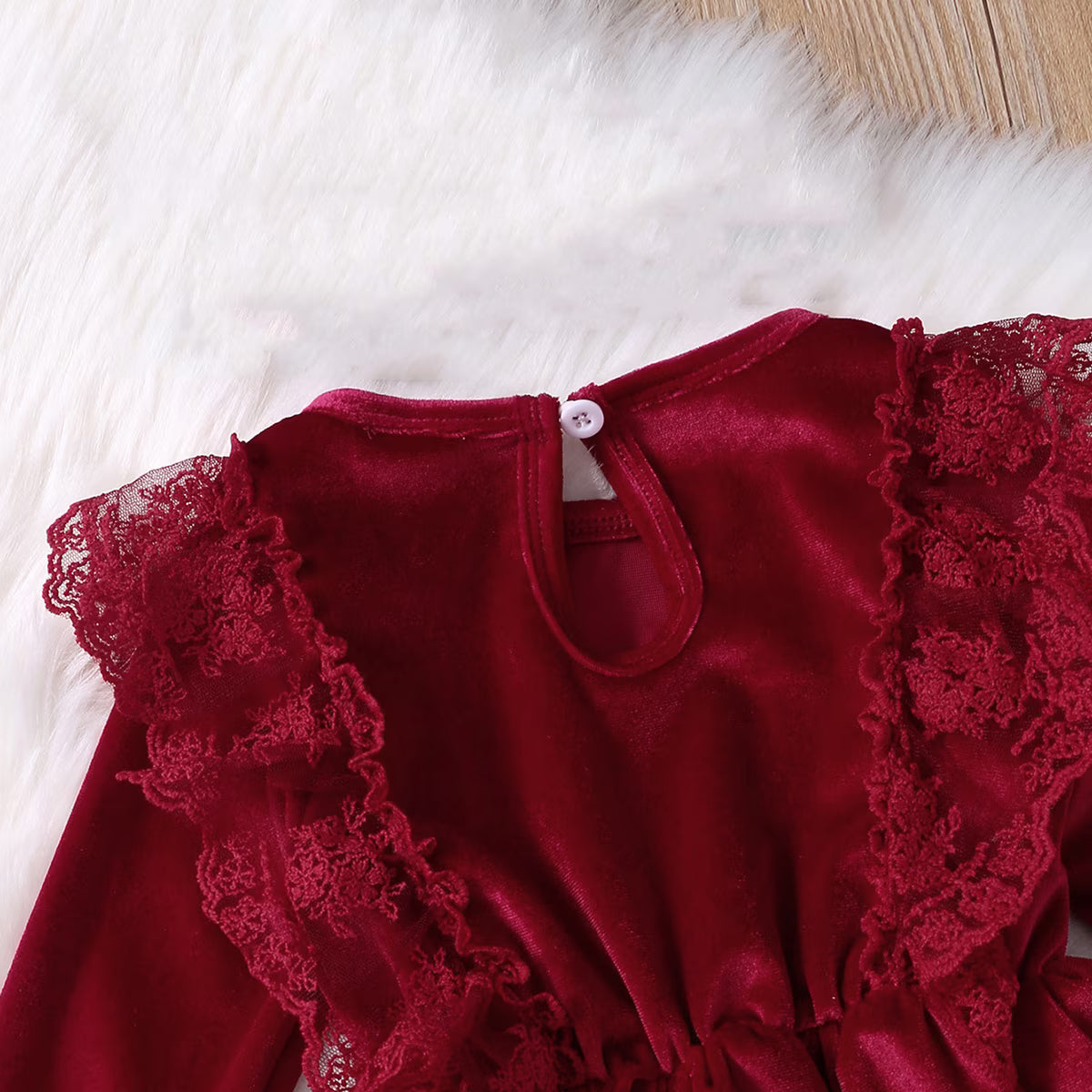 Vintage Princess Toddler Baby Girl Long Sleeve Velvet Ruffle Tutu Lace Dress