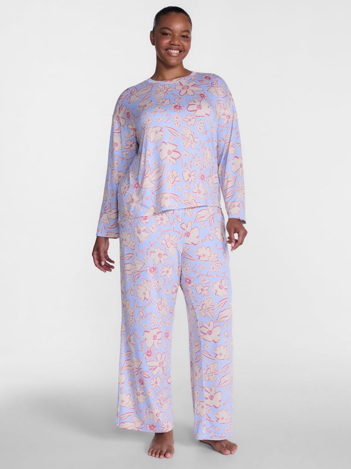 Joyspun Dreamy Soft Collection para mujer, JOS Polished Blue Paris, segunda vista de blusa y pantalón de descanso #color_JOS Polished Blue Paris