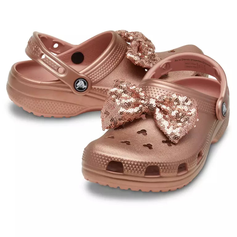 Minnie Mouse Clogs for Adults by Crocs rose gold con moño de lentejuelas