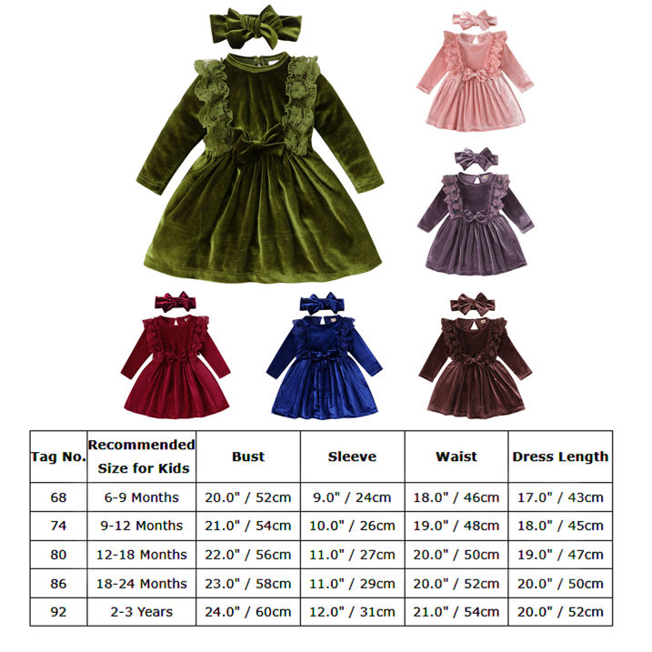Vintage Princess Toddler Baby Girl Long Sleeve Velvet Ruffle Tutu Lace Dress