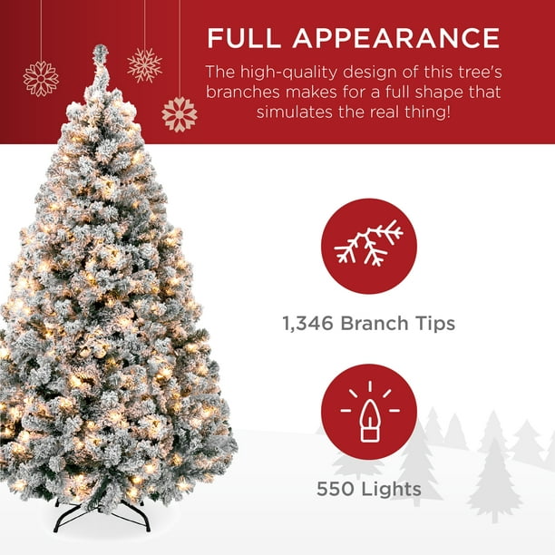 Árbol de Pino Navideño Preiluminado con Luces y Ramas de Nieve