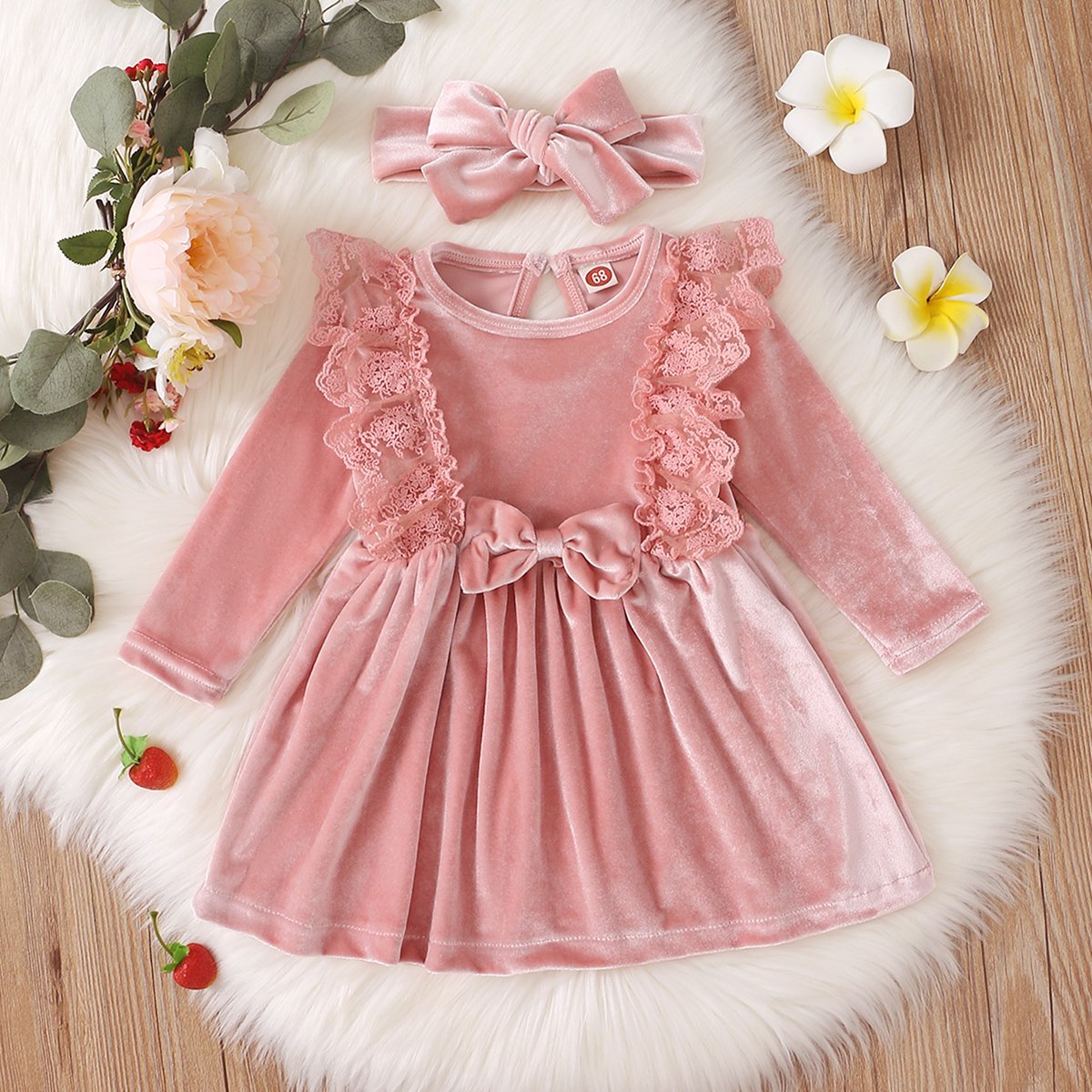 Vintage Princess Toddler Baby Girl Long Sleeve Velvet Ruffle Tutu Lace Dress
