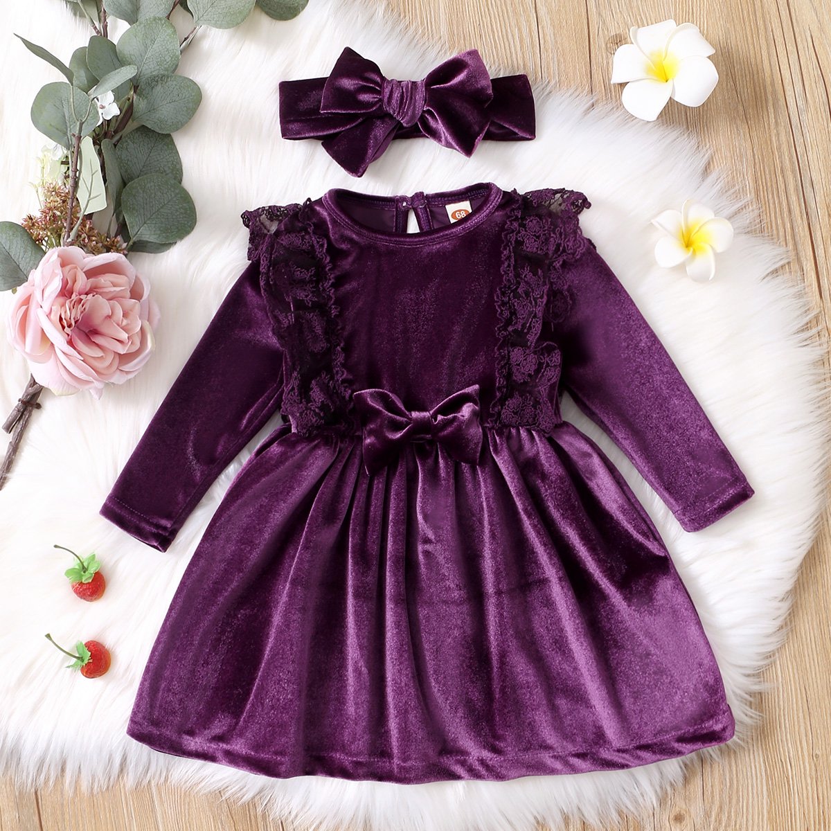 Vintage Princess Toddler Baby Girl Long Sleeve Velvet Ruffle Tutu Lace Dress