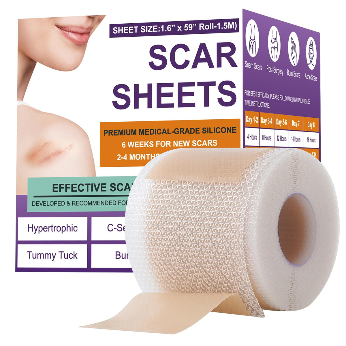 PSECICI Silicone Scar Sheets cinta de silicona para cicatrices en rollo #tamaño_4.1 × 150 cm