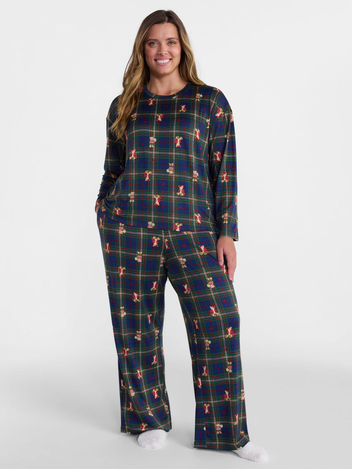 Joyspun Dreamy Soft Collection para mujer, JOS Deep Cobalt HH Bear, segunda vista de blusa y pantalón de descanso #color_JOS Deep Cobalt HH Bear