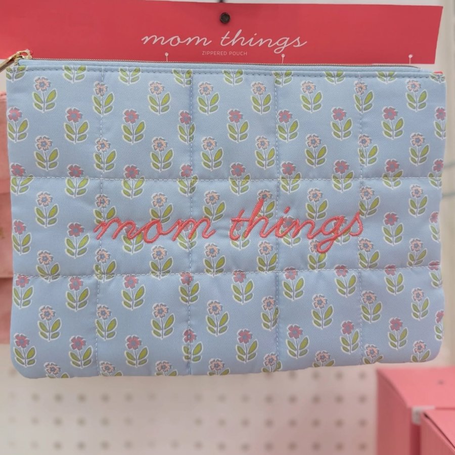 Bolsa organizadora azul floral para mamá con cierre y diseño oversized