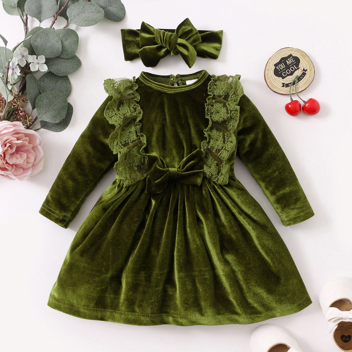 Vintage Princess Toddler Baby Girl Long Sleeve Velvet Ruffle Tutu Lace Dress