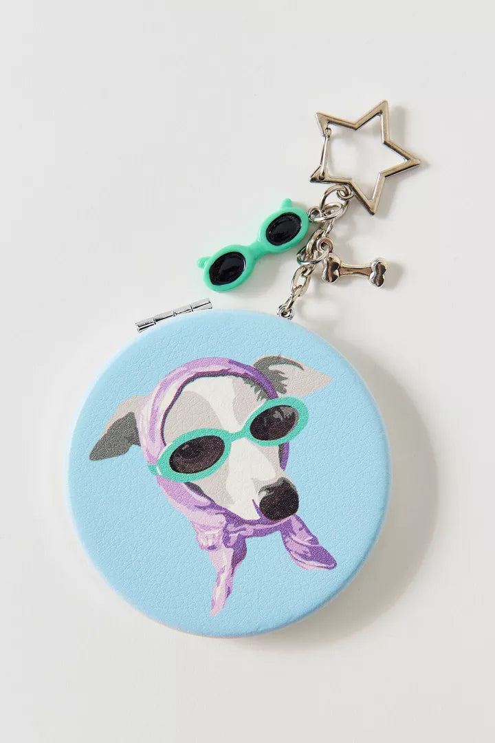 UO Icon Compact Mirror Keychain en diseños de gatitos, perritos, flores y cerezas. #Color_UO Dog Collage - Diva