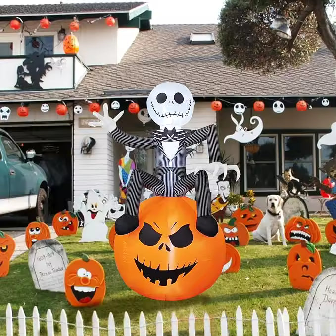Decoración de Esqueleto en Calabaza LED Inflable de Halloween de 6 pies