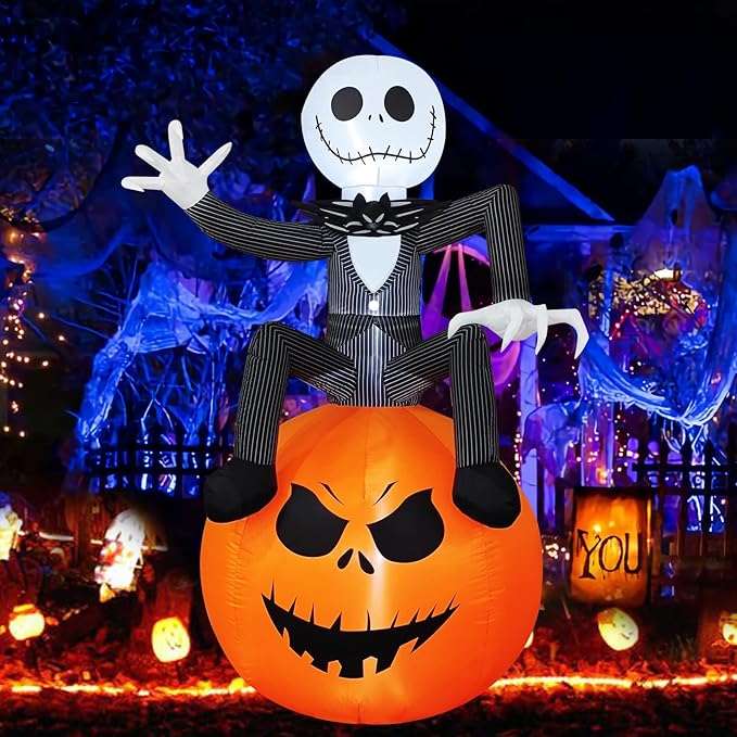 Decoración de Esqueleto en Calabaza LED Inflable de Halloween de 6 pies