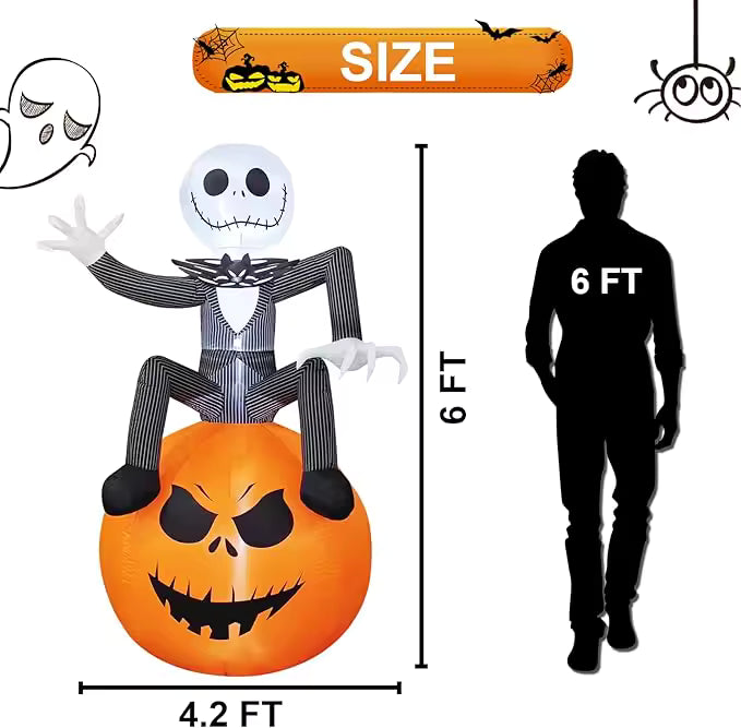 Decoración de Esqueleto en Calabaza LED Inflable de Halloween de 6 pies