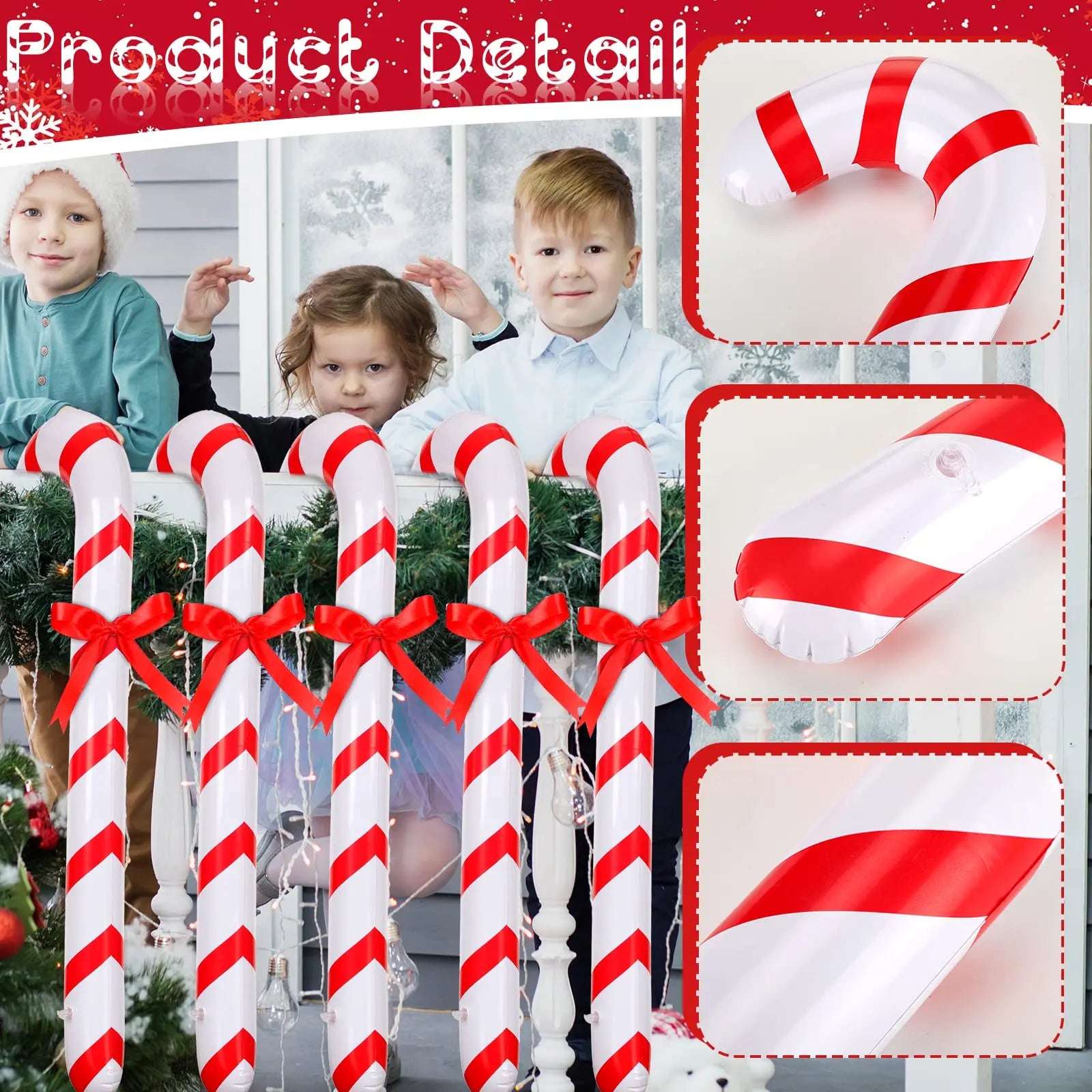 Baston de Caramelo Gigante Inflable Para Decoración Navideña de 1.20 Mts