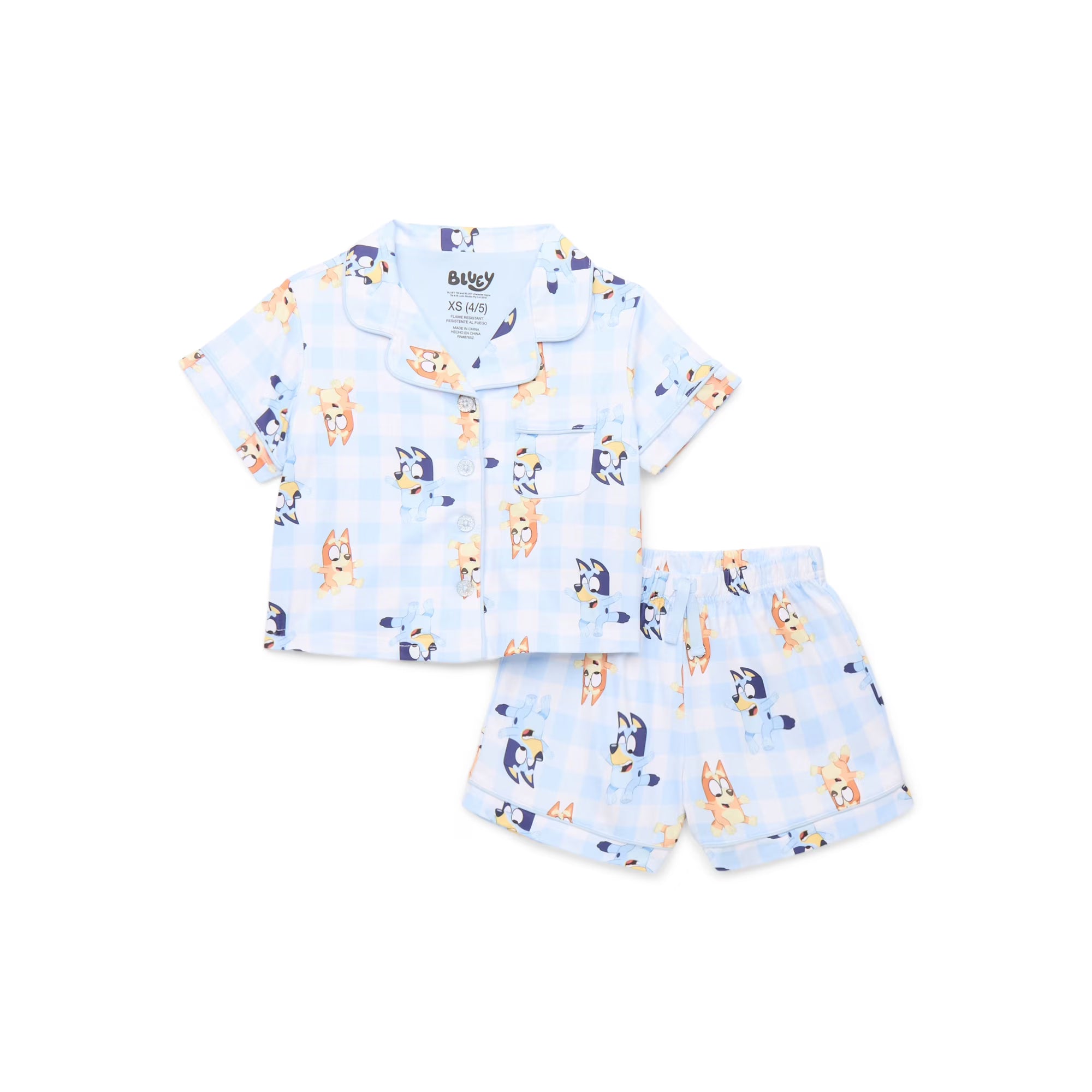 Girls Short Sleeve Button Down Top with Shorts, 2-Piece Pajama Set