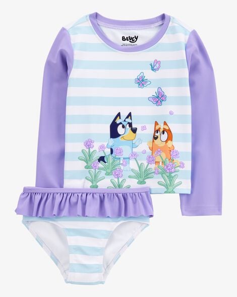 Toddler Girl Bluey 2-Piece Rashguard Swimsuit Set - Blue/Purple