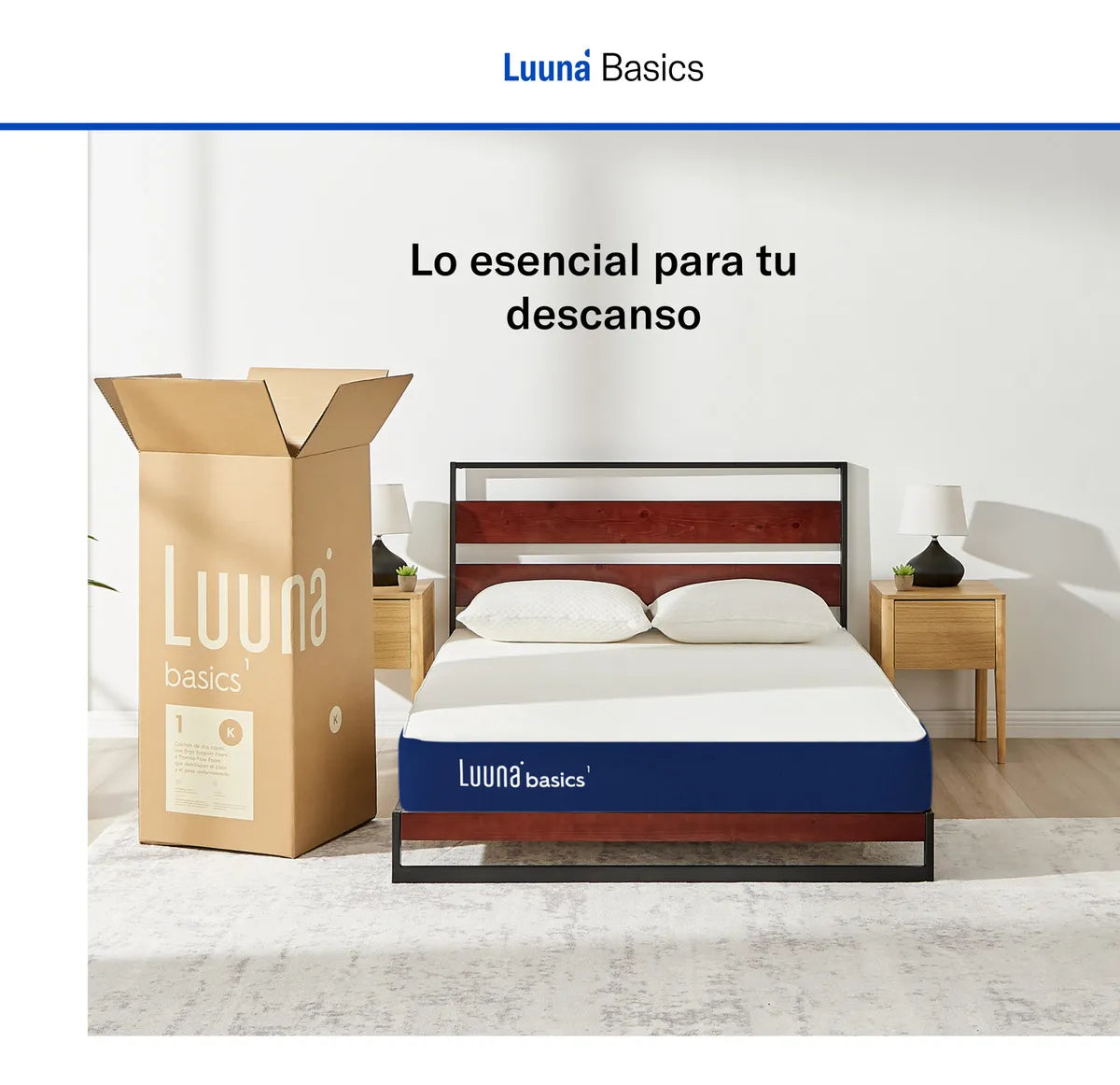 Colchón En Caja Luuna Basics 1 100% Espuma, Matrimonial Color Azul marino