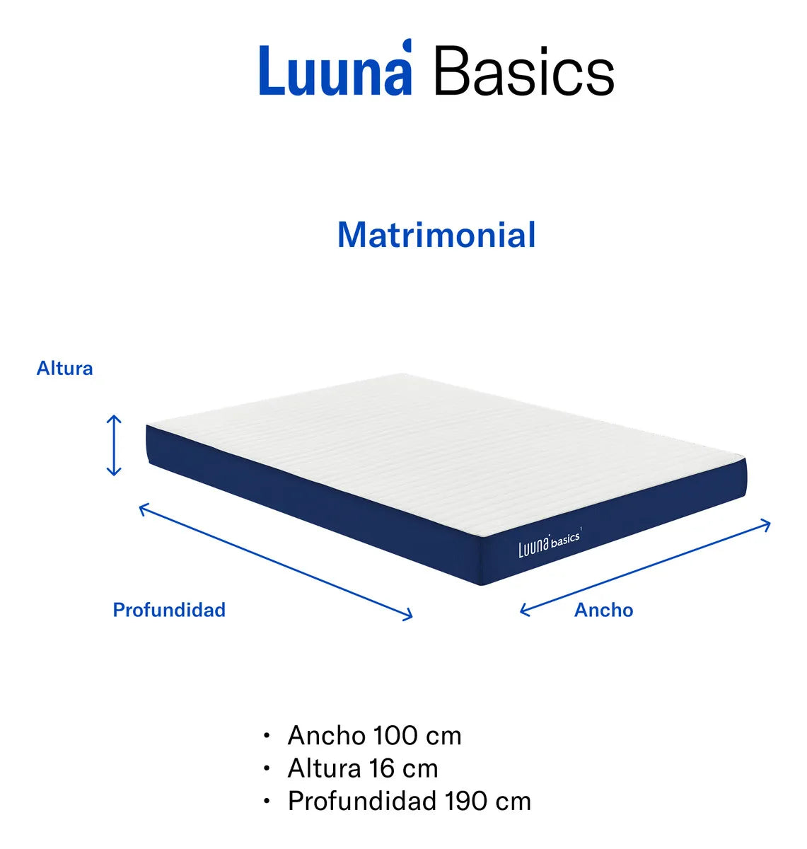 Colchón En Caja Luuna Basics 1 100% Espuma, Matrimonial Color Azul marino