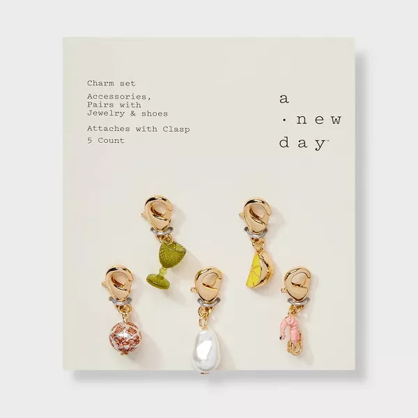 Glass Lemon Pearl Charm Set 5pc - A New Day Gold/Orange/Green